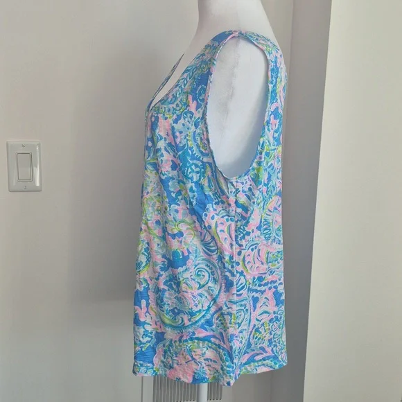Lilly Pulitzer Gigi Tank Top In Zanzibar Blue Fish Kiss Size XL - Picture 7 of 7
